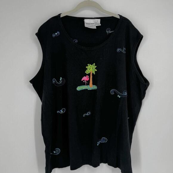 Michael Simon sweater vest womens 3x black palm tree flamingo beachy tropical - Picture 1 of 5